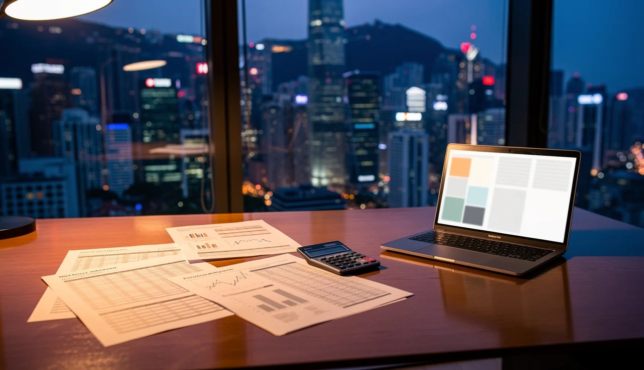Vue des gratte-ciel du quartier d'affaires de Hong Kong au crépuscule